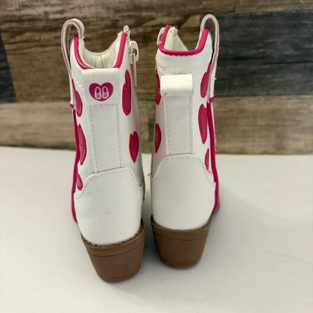 Stepping Stones Toddler Girls White Pink Heart Cowboy Western Boots Size 5